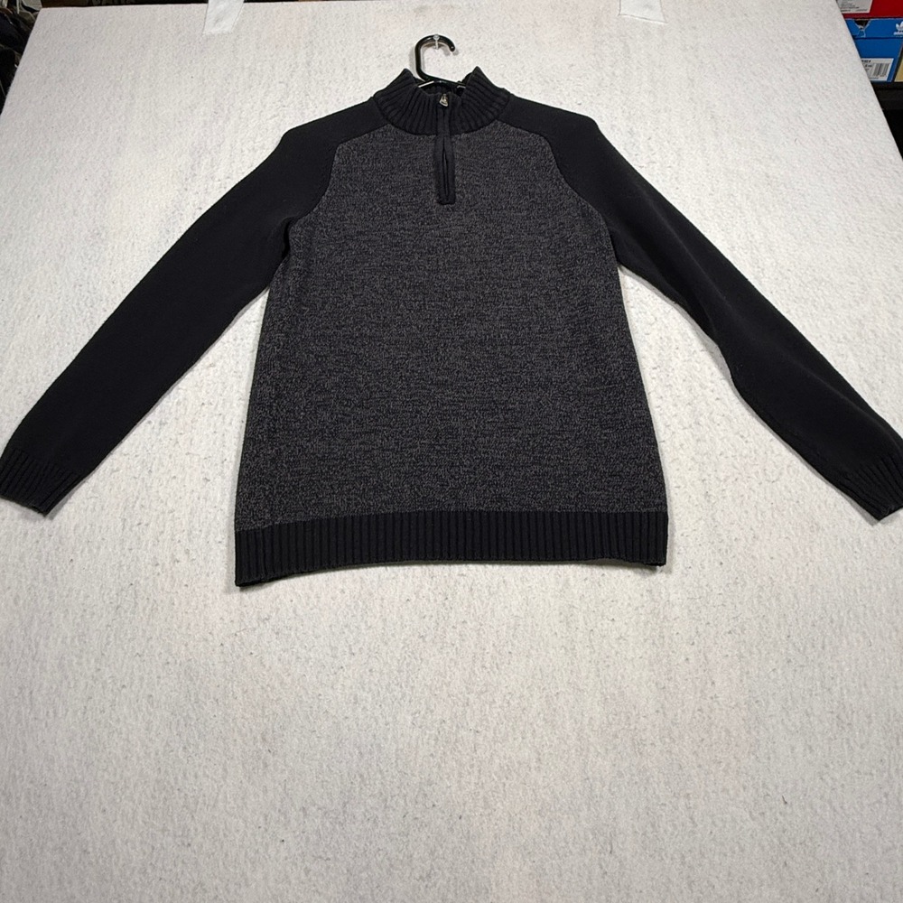 Silverlake Mens XL Quarter Zip Sweater Charcoal Grey Black Two Tone Pullover
